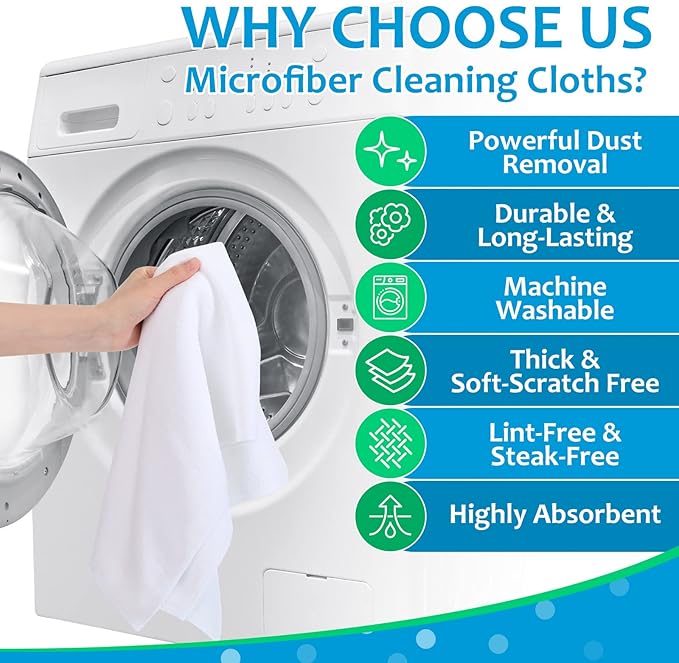 Newwiee 6 Pcs Extra Large Microfiber Cleaning Cloth 30 x 20 Washable Reusable Microfiber Towel Streak Free Lint Free Cloth for Cleaning Home Glass Office Window Bathrooms (White)