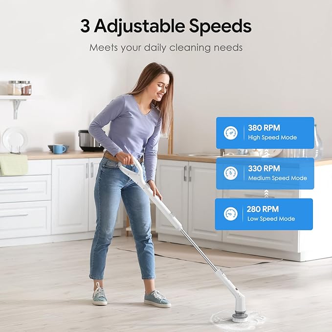 Electric Spin Scrubber 2026 New Cordless Cleaning Brush Shower Cleaning Brush with 7 Replaceable Brush Heads Power Scrubber 3 Adjustable Speeds Detachable Long Handle &amp IPX7 Waterproof