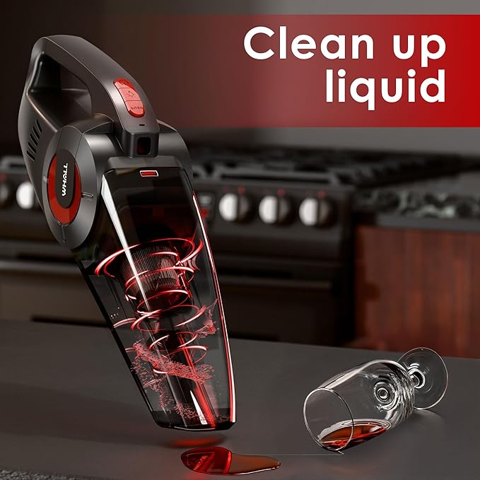 whall Handheld Cordless Car Vacuums Wet and Dry Use 9000Pa Strong Suction Vacuums Rechargeable Portable Vacuum Cleaner with LED Charging Dock Lightweight Mini Vacuum for Car Home and Office Red
