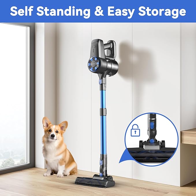 Cordless Vacuum Cleaner8-in-1 Lightweight Stick Vacuum with Powerful SuctionSelf-Standing40 Mins Max RuntimeRechargeable Vacuum Cleaners for HomeHardwood FloorCarpetPet Hair (Charcoal)