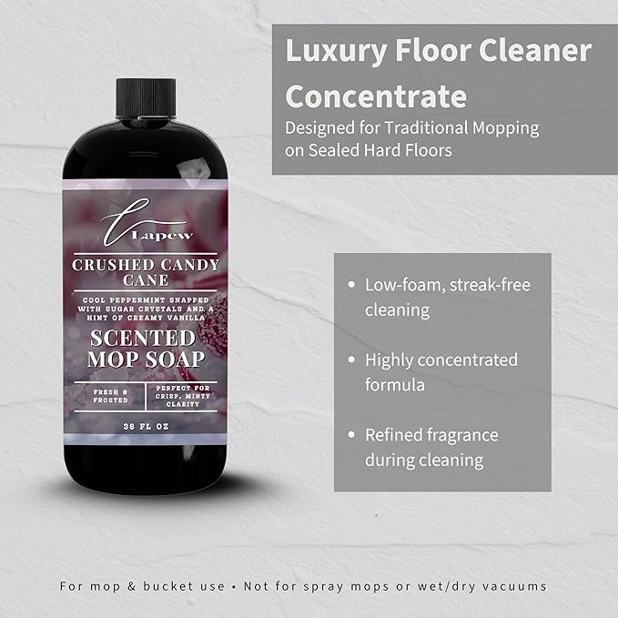 Lapew Crushed Candy Cane Scented Mop Soap - Luxury Floor Cleaner Concentrate for Mopping Tile Laminate Vinyl &amp Hardwood | Streak-Free Low-Foam | 36 oz