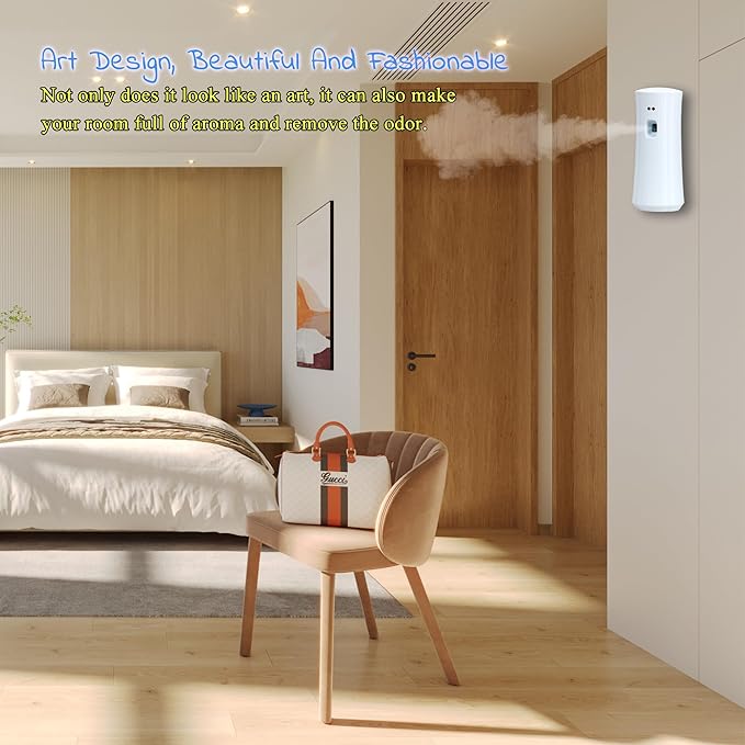 Automatic Fragrance Dispenser (2-Pack) Wall-mounted Aerosol Spray Air Freshener for Hotels Home Indoor Offices Schools Restaurants Commercial Place (White 008-BY)