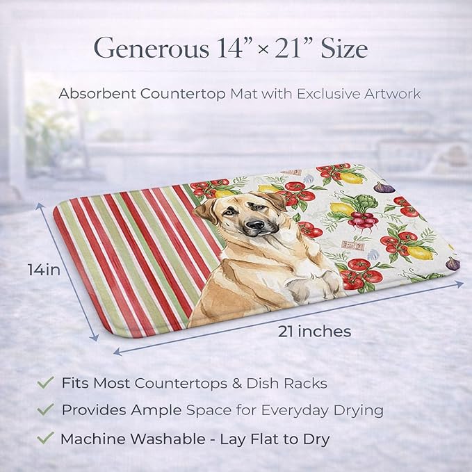 Caroline's Treasures Anatolian Shepherd Dog Vegetables Dish Drying Mat Absorbent Dish Drying Mat Pad for Kitchen Counter Dish Drainer Mat for Countertop 14 x 21 Multicolor
