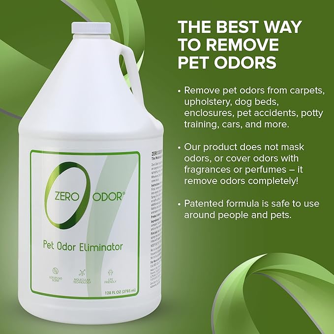 Zero Odor - Pet Odor Eliminator for strong odor Eliminate Air &amp Surface Odors – Patented Molecular Technology Best For Carpet Furniture Beds Smell Great Again (128 Ounces)