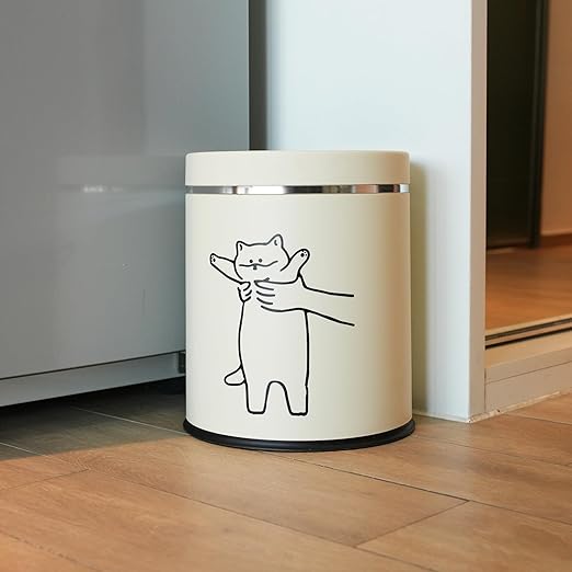 Juju Cat Trash Can - Cat Decor Garbage Can - Small Waste Basket for Bedroom - Garbage Bin Trashcan - Wastebasket Dustbin Trash Cans - 3.3 Gallon / 12.5 Liter (Hey)