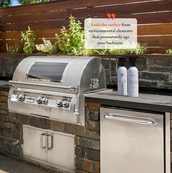 Bayes High-Performance Stainless Steel BBQ Exterior Cleaner and Protectant - Cleans Shines and Protects Stainless Steel Barbecue Surfaces Shields from Outdoor Elements - 16 oz 2-Pack