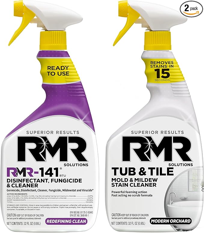RMR Bathroom Brilliance Bundle – Tub &amp Tile Stain Spray + RMR-141 EPA Registered Mold &amp Mildew Remover 2-Step Bathroom Cleaning &amp Disinfecting System for Showers Sinks Tile Grout 2–32