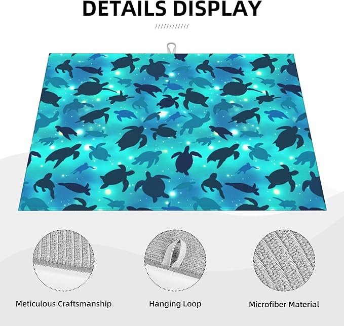 Sea Turtles Blue Dish Drying Mat For Kitchen Counter Absorbent Microfiber Dishes Pad Dish Drainer Rack Mats Fast Dry Reusable Washable Large 18x24