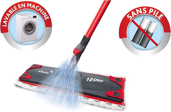 Vileda 1-2 Spray Mop - Microfibre Mop with Built-in Spray Reservoir No Bucket Required Suitable for All Floor Types