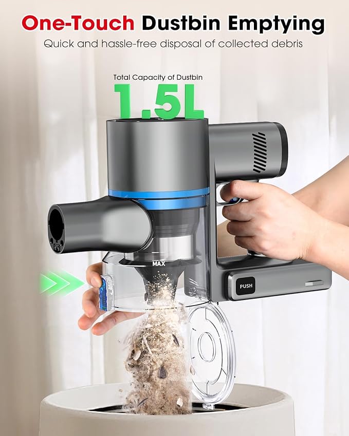 Cordless Vacuum Cleaners for Home G26 Vacuum Cleaner 45KPA Powerful Suction Up to 60 Minutes Tangle-Resistant Rechargeable Stick Vac with Wall Mount for Pet Hair Hardwood Floors