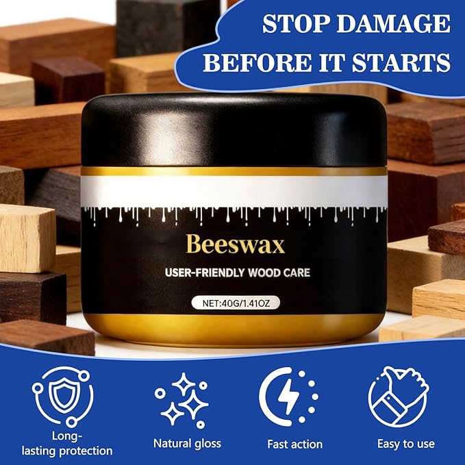 2pcs Wax Beeswax Gleam - Premium Wax &amp Polish All-Natural Wood Conditioner Restorer and Protector for Tables Cabinets Cutting Boards Waterproof