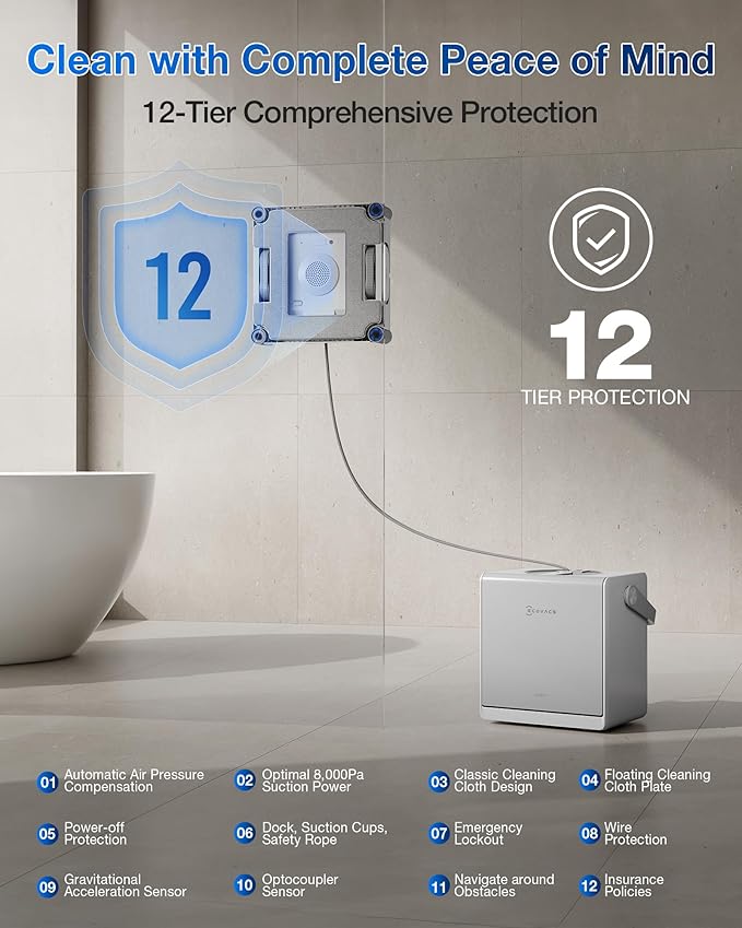 ECOVACS WINBOT W2S Omni Window Cleaning Robot with 6-in-1 Multifunction Station TruEdge Edge-to-Edge Precision Triple Wide-Angle Spray Nozzles 12-Level Safety System Dual Power Modes