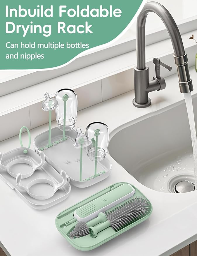 Electric Bottle Brush Cleaner Baby Bottle Brush Travel Set 360° Efficient Cleaning Durable 2000 mAh Battery Travel Bottle Brush Set with Drainage Rack and Storage Box Baby Travel Essential