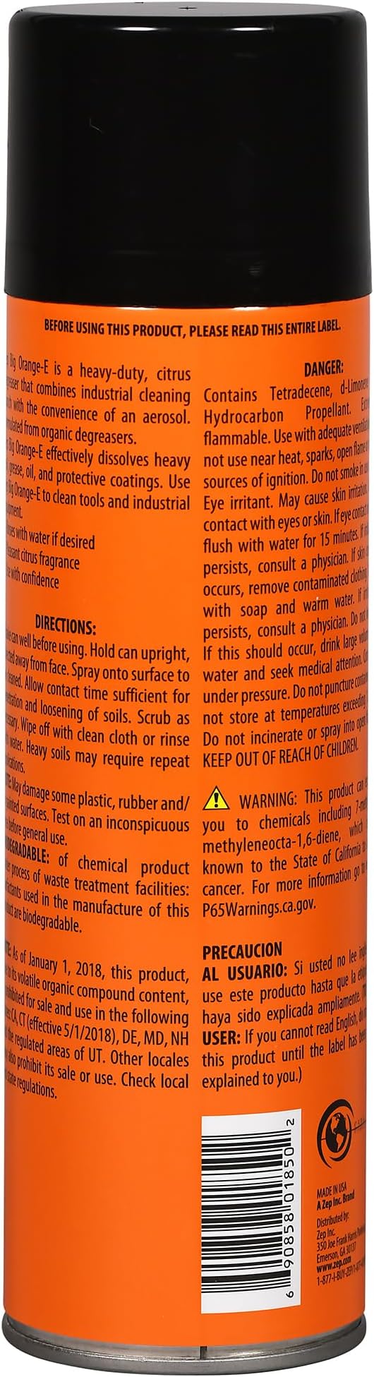 Zep Big Orange-E Heavy-Duty Citrus Degreaser Aerosol - 15 oz (Case of 12) 18501 - Industrial Strength Formulated with Natural Solvents Dissolves Heavy Soil Grease Tar Oil
