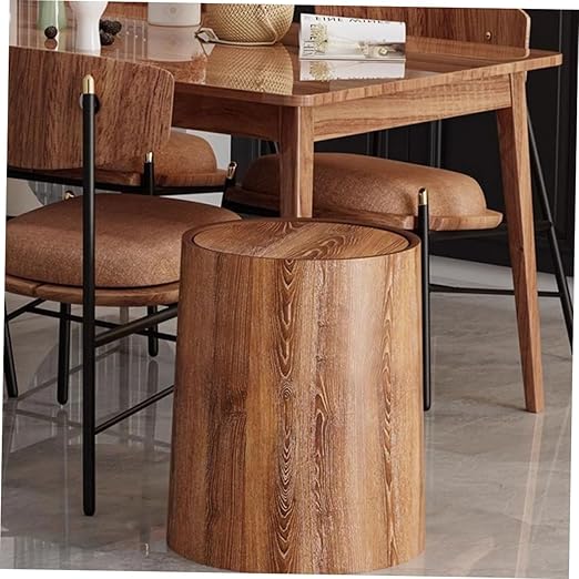 Happyyami Imitation Wood Grain Trash Can Swing Lid Multipurpose Wastebasket for Home Office Bathroom Bedroom and Kitchen Stylish and Functional Design