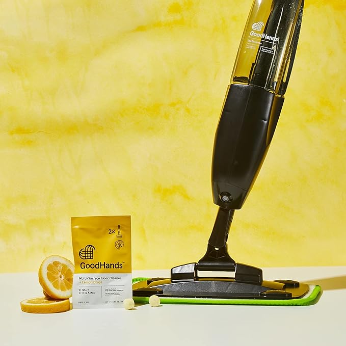 GoodHands - The GoodMop Starter Kit - Trigger Spray Mop with 2 Microfiber Pads and 2 Lemon Drops Scented Floor Cleaner Tablets (Includes 2 Floor Cleaner Refills)