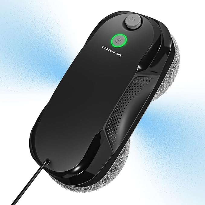 Tosima W5 Window Cleaning Robot Dual Direction Auto-Spray Smart Window Cleaner with Triple Safety System Smart Navigation Remote Control for All Smooth Surfaces with 8 Rags Black
