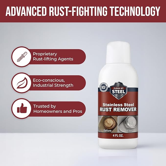 Stainless Steel Rust Remover – NSF Approved Non-Toxic Rust Stain Remover for Stainless Steel Appliances Sinks Grills Marine Hardware &amp Commercial Equipment (4 oz)