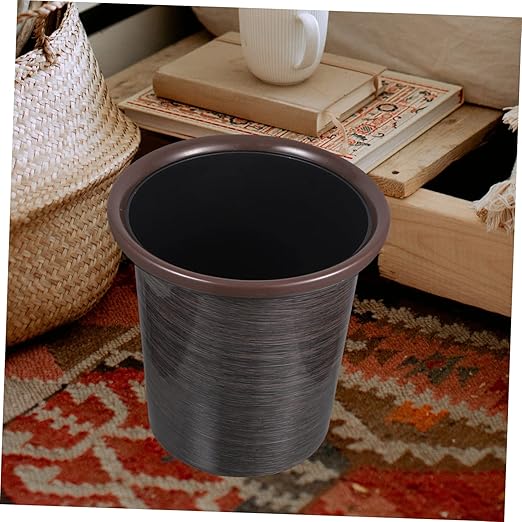 PRETYZOOM 2pcs Vintage Wood Grain Waste Baskets Practical Round Trash Containers for Home Thickened Material Stylish Design Easy to Clean