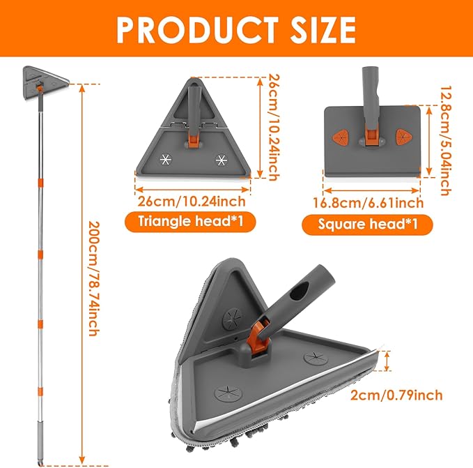 Baseboard Cleaner Tool with HandleFolding Wall Mop with 79 Extension Pole Swivel Wall Cleaner Mop with Squeegee 8 Reusable Pads for Baseboard Wall Ceiling Window Floor Furniture