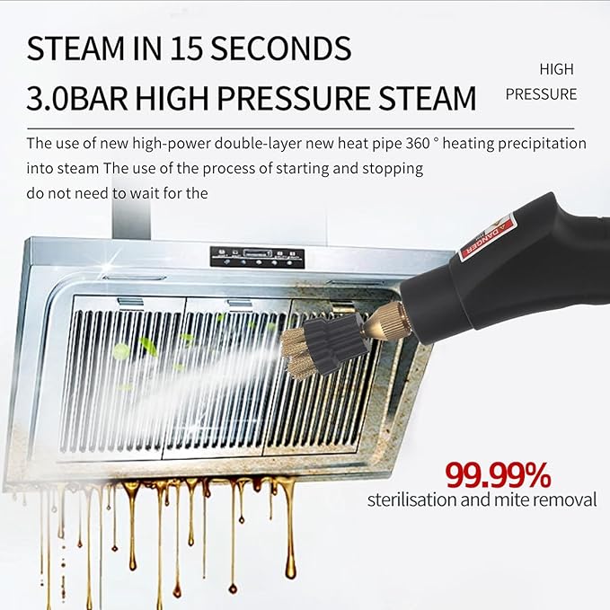 Handheld Steam Cleaner 1500W High Pressure Steam Cleaner with 6 Gear Adjustable and 4 Multi Surface Accessories for Tile Stove Appliance Carpet Mattress (US plug)