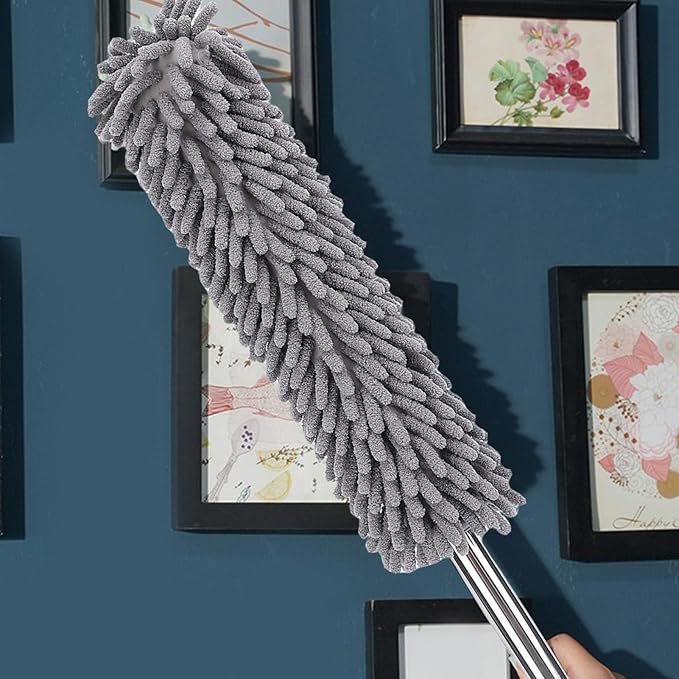 Telescopic Duster with electrostatic adsorption Soft 60 to 80 cm Washable with Flexible Corner Brushes for Easy dust Removal (Gray)