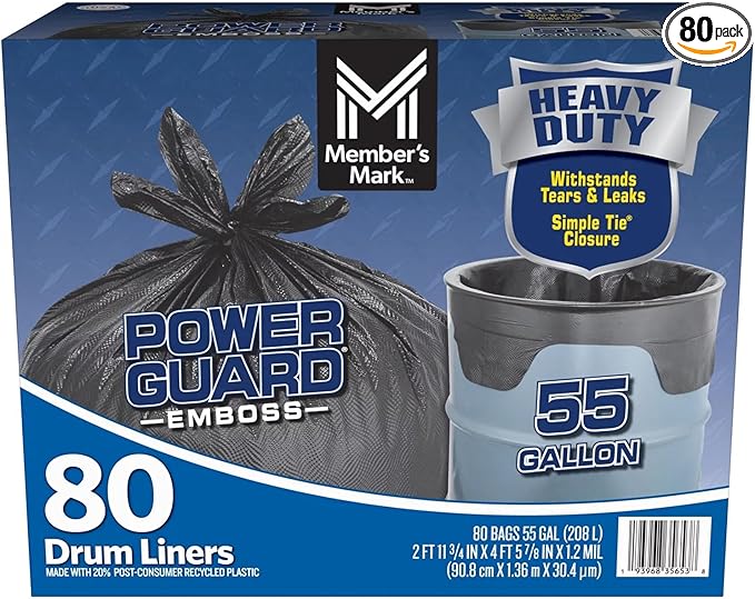 Member's Mark Simple Tie Heavy Duty Black Trash Bags 55 Gallon (80 Count)