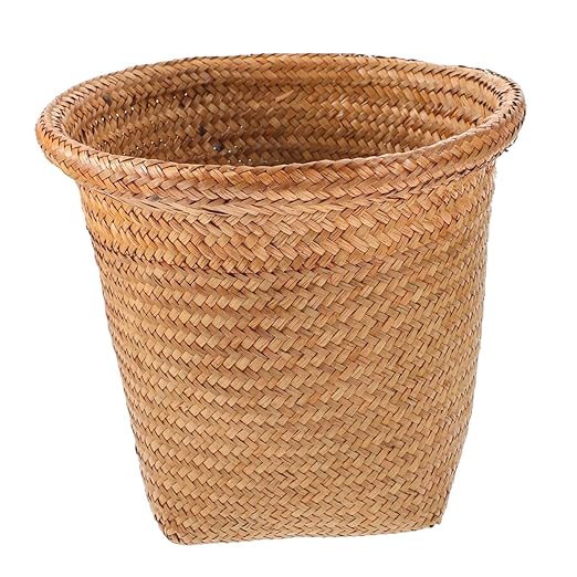 PRETYZOOM 1pc Trash Can Lid Straw Woven Storage Basket for Shelves Garbage Can Bedroom Office Wastebasket Random Color