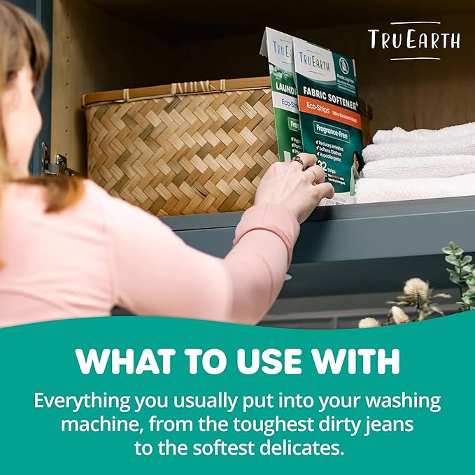 Tru Earth Fabric Softener Strips for Washing Machine Alternative to Fabric Softener Liquid and Pods Unscented Fragrance Free Up to 128 Loads Per 64-Count