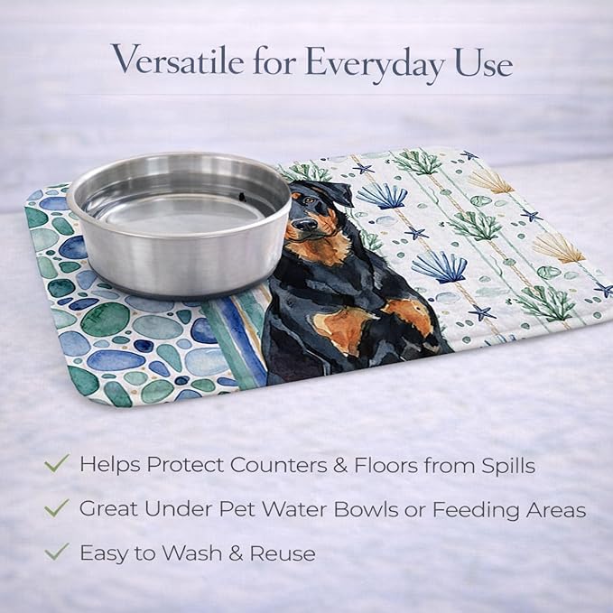 Caroline's Treasures Beauceron Coastal Sea Glass Dish Drying Mat Absorbent Dish Drying Mat Pad for Kitchen Counter Dish Drainer Mat for Countertop 14 x 21 Multicolor