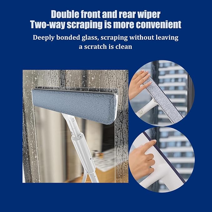 Squeegee for Window Cleaning with SprayWindow Washing Kit with Extension PoleDouble Sided and Long Handle Window Cleaner Tool for Car and Home with - 14 Inches - 3pcs Rags