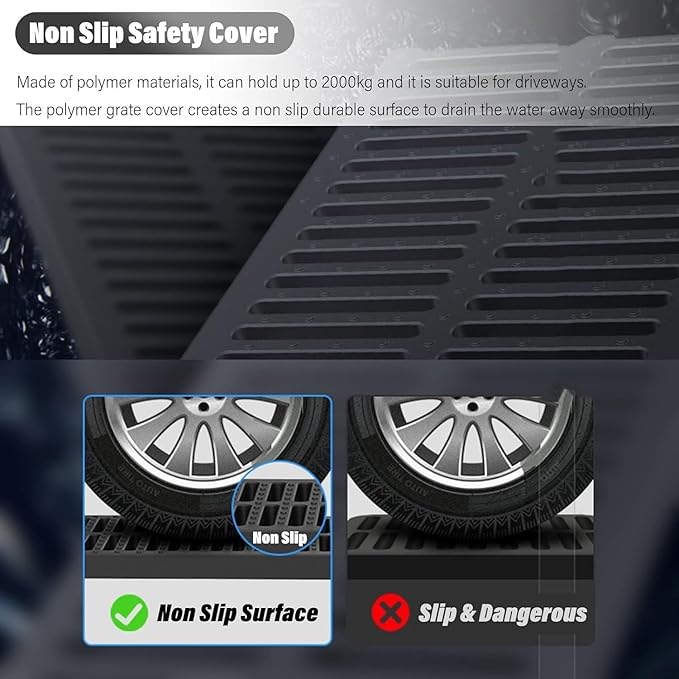 Drainage Channel Grating Cover for Outdoor Trench Floor Gutters Rectangular Drainage Grate for Garage Farm Car Parks Storm Drain Channel (50x25x2cm)