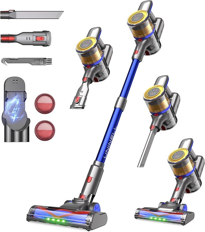 UNINELL HOME Cordless Vacuum Cleaner 45000Pa/450W Stick Vacuum Cleaners for Home 60 Mins Runtime Self-Standing Detachable Battery Anti-Tangle Brush Lightweight Wireless Vacuum for Pet Hair