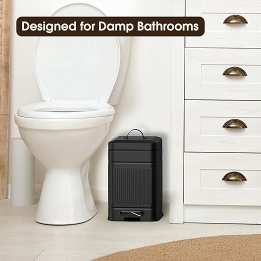 CEROELDA Small Trash Can with Lid-5L/1.3 GalStainless Steel Outdoor Dog Poop Garbage Can-Farmhouse Retro Metal Waste Bin w/Step Pedal for Bathroom Bedroom Office-Soft Close-Black