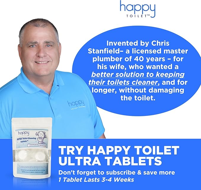 Happy Toilet Cleaner Deuce - Compatible w Kohler Toilets &amp Canister Flushing Systems - Automatic Toilet Bowl Cleaner 2-Pack - Easy to Install Toilet Tablet Holder Self-Cleaning Toilet System