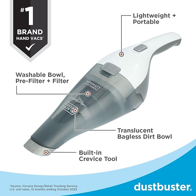 BLACK+DECKER dustbuster Cordless Handheld Vacuum Portable Car Vacuum Cordless Rechargeable Wall Mount Strong Suction QuickClean (HNVC215B10)
