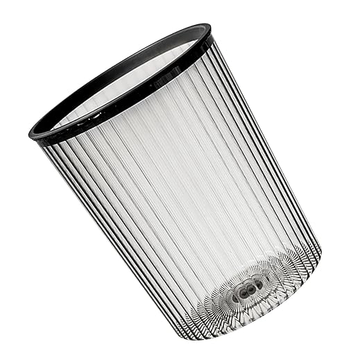 Clear Trash Can Garbage Bin Round Shape Clear Waste Basket Large Capacity Garbage Container with Top Rings for Bathroom Kitchen Dorm (Black)