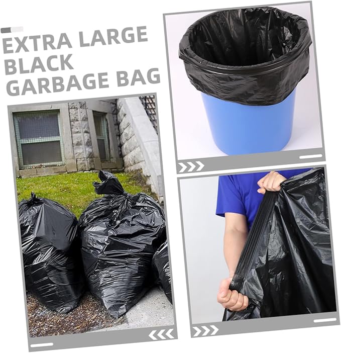 50pcs Large Heavy Duty Contractor Trash Bags 80x100cm Black Garbage Liners for Commercial Outdoor and Residential Use Suitable for 100l Bins