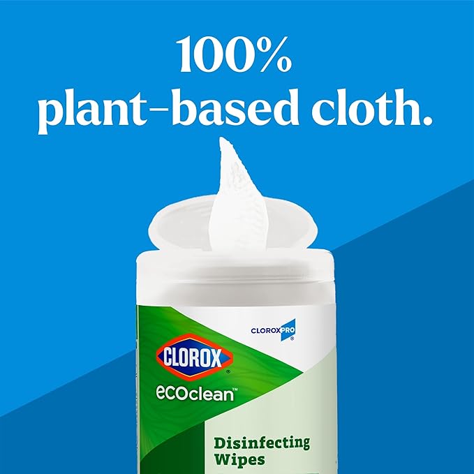 CloroxPro Clorox EcoClean Disinfecting Wipes Multipurpose 100% Plant Based Cleaning Cloths Antibacterial Disinfectant Safe for Multi Surface Use 75 Count (Pack of 6)