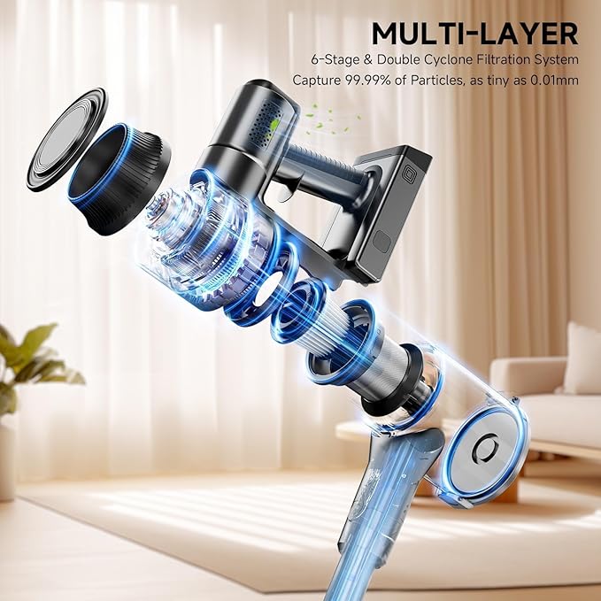 Cordless Vacuum Cleaner 35Kpa Vacuum Cleaner for Home 45Mins Stick Vacuum with LED Display Anti-Tangle &amp Wall Mount Charging 6 in 1 Lightweight Vacuum for Hard Floors Carpet Pet Hair (black)