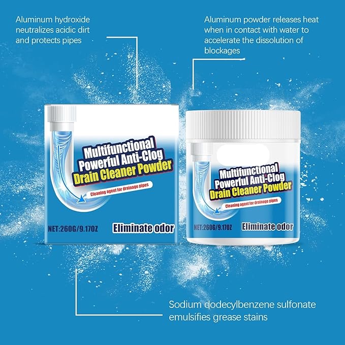 Drain Unclogging Cleaning Powder for Home Kitchen and Bathroom - Rapidly Dissolves Grease &amp Hair Eliminates Blockages &amp Odors(2PCS)