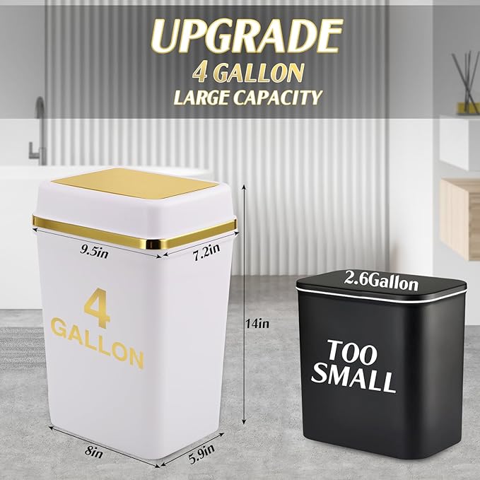Bathroom Trash Can with Lid 4 Gallon Trash Can Small Garbage Can White Trash Can with 300 Counts Trash Bags for Kitchen Bedroom Office Dorm
