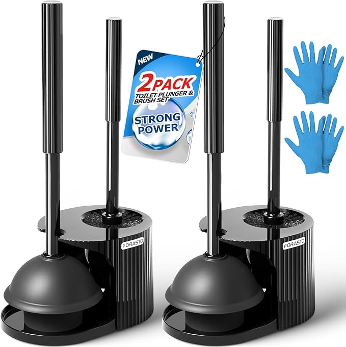 2Pack 2 in 1 Toilet Brush and Plunger Set Extended Handle PlungerToilet Bowl Brush Plunger SetBathroom Cleaning ToolsToilet Brush Plunger ComboCleaning BrushCleaning Supplies