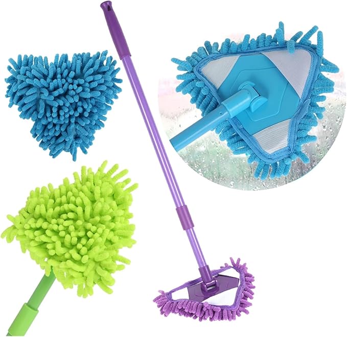 Telescopic Triangle Mop Adjustable Cleaning Household Ceiling Floor Washing Brush Tiles Walls Clean Tools Supplies(Purple Head)