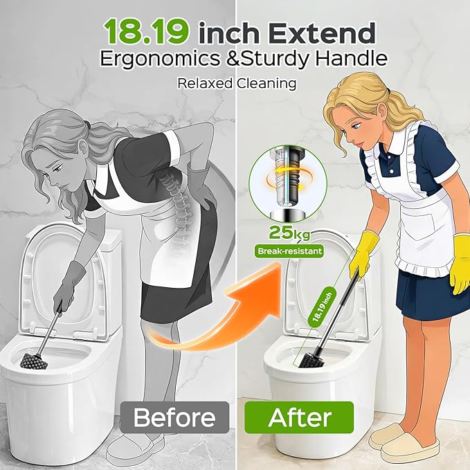 HAMITOR Toilet Plunger and Brush Set: Bathroom Powerful Cleaning Round Bristle Brush - Stainless Steel Heavy Duty Unclogging and Bowl Cleaner Combo - Compact Home Apartment Restroom Decor Accessories