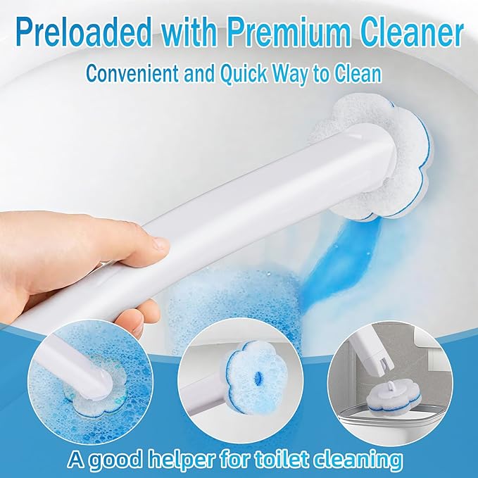 Disposable Toilet Brush and Holder Set with 48 Toilet Cleaner RefillsToilet Wand Kit with Toilet Brush Refill Pads Disposable Toilet Cleaning System for Toilet BowlBathtubBathroom - White