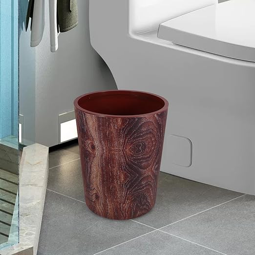 Vintage Wood Grain Small Trash Can for Bathroom and Kitchen 3.5 Gallon Plastic Wastebasket with Large Capacity Compact Garbage Bin for Office and Living Room Use