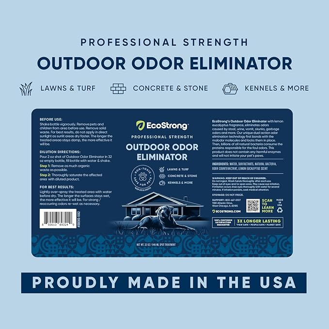 Outdoor Odor Eliminator | Outside Dog Urine Enzyme Cleaner – Powerful Pet Cat Animal Scent Deodorizer | Professional Strength for Yard Turf Kennels Patios Decks (10-2oz Shots with Halo Sprayer)