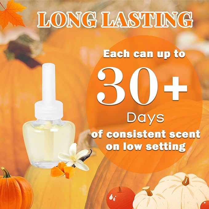Plug in Air Freshener Refills for Home Pumpkin Scented Oil Refill Winter Fragrance – 12 Count 7.92 Fl Oz Compatible with Air Wick &amp Glade Not Include Glade Plus – Ideal for Bedroom Bathroom