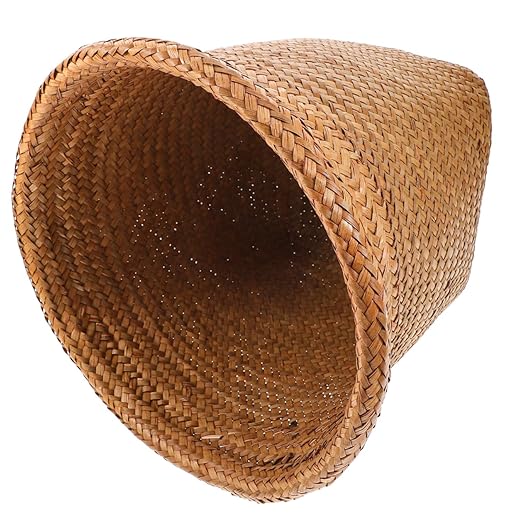 Healifty Straw Woven Wastebasket Medium Handwoven Household Waste Can for Office Bedroom Bathroom Home Rustproof Rubbish Container with Neat Edges for Easy Waste Paper Disposal Random Color